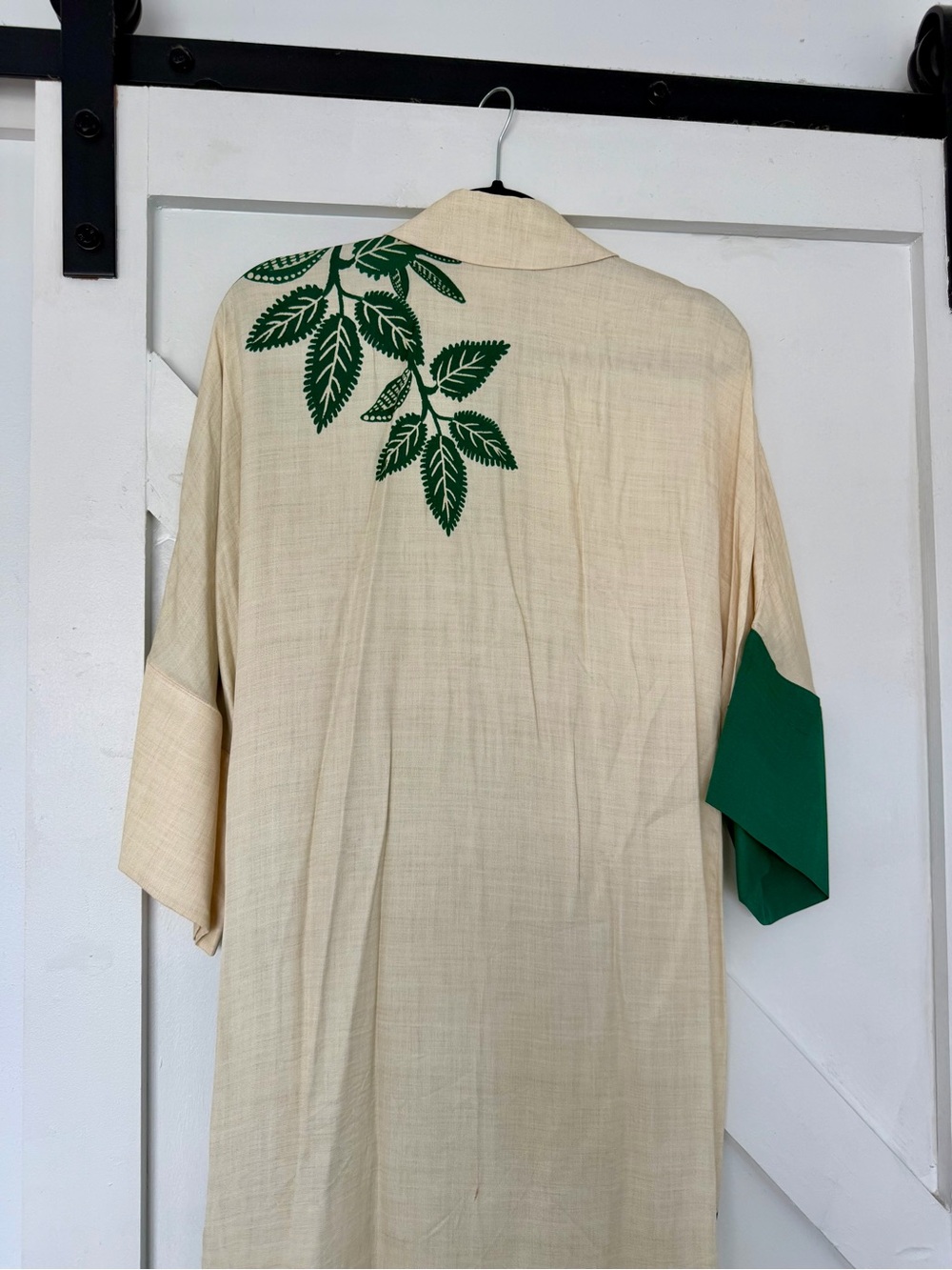 FARM Rio Cream Button-Down Shirt with Green Leaf Accent